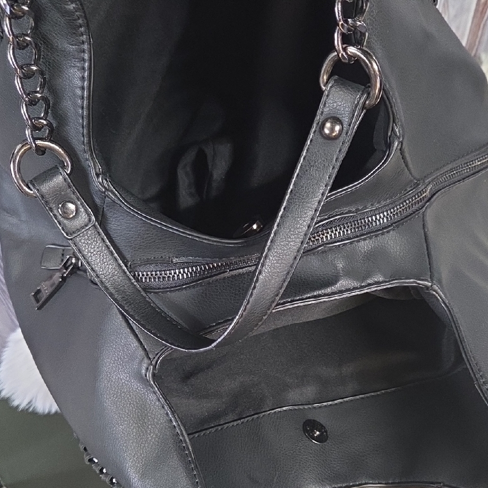 bebe Black Hobo Bag with Chain Accents - Picture 6 of 7